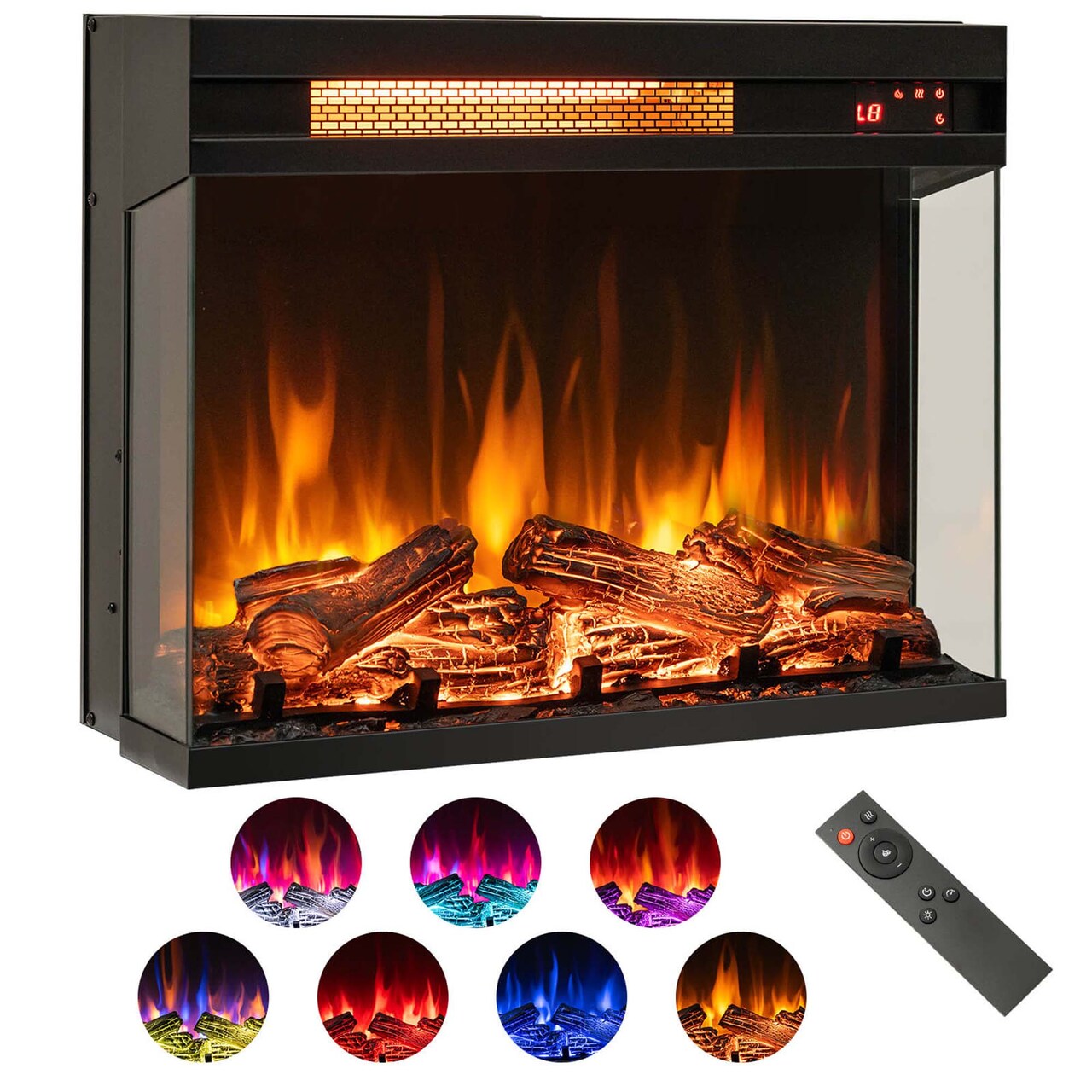 Costway 23" 3-Sided Electric Fireplace Insert Heater 1500W with Thermostat & Remote Control
